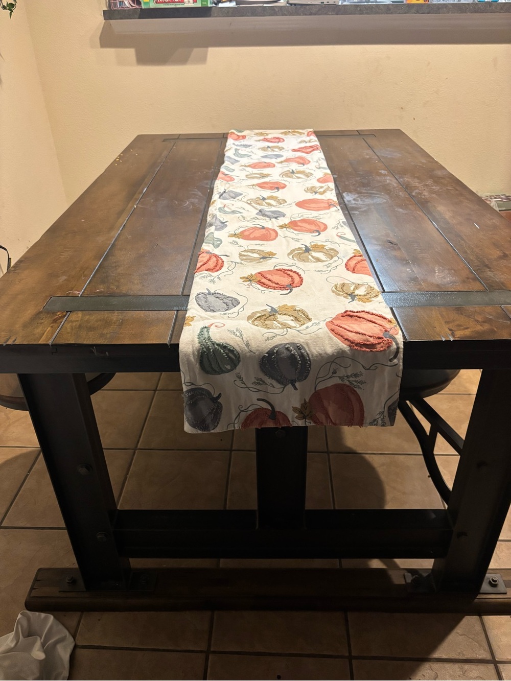 Autumn Pumpkin Print Table Runner - White, Orange, Green, Gray